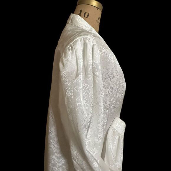 Vintage Steven Barry White on white floral patterned long sleeve blouse size 12 - Picture 3 of 13